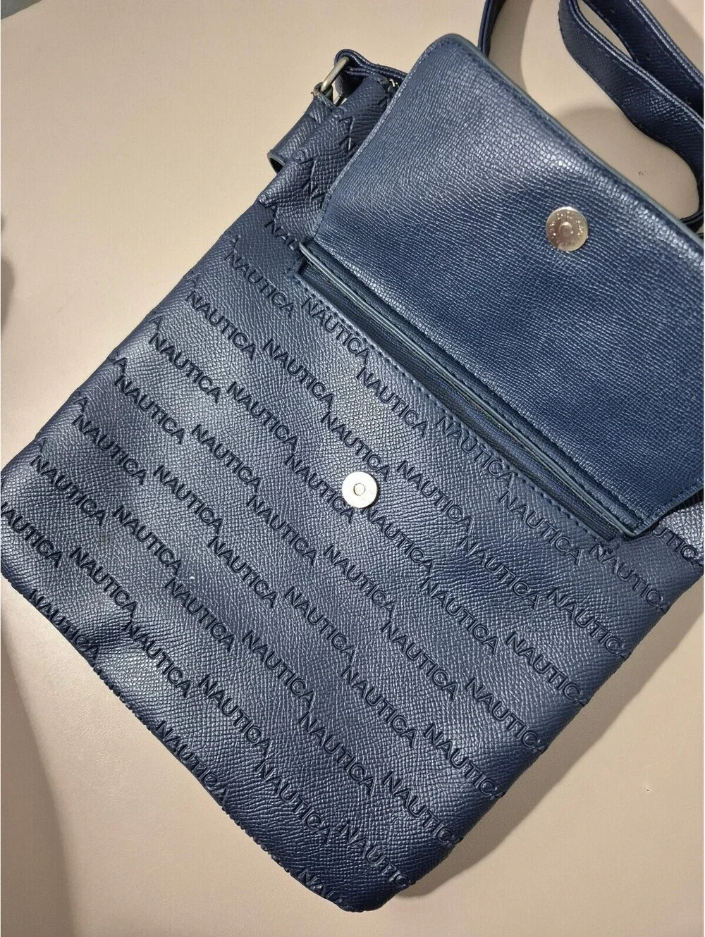 Nautica Navy Blue Embossed Logo Crossbody Bag Adjustable Strap
